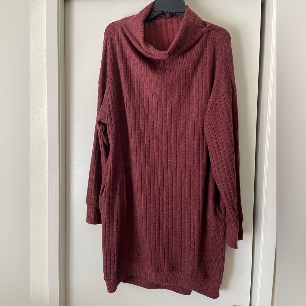 Lush Ribbed Maroon Cowl Neck Sweater